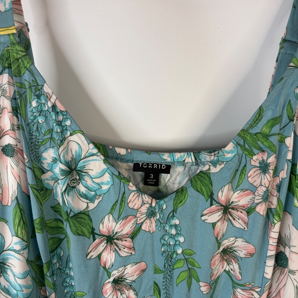 Torrid Maxi Dress Women 3 Blue Floral Pockets Adjustable Straps V-Neck Sun Dress - Picture 3 of 11